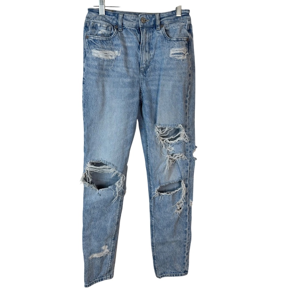 American Eagle Mom Jeans Distressed Light‎ Wash Comfort Stretch Women 0 L